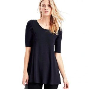 Eileen Fisher Black Jersey Knit Half Sleeve Pullover Trapeze Tunic Top Size XS